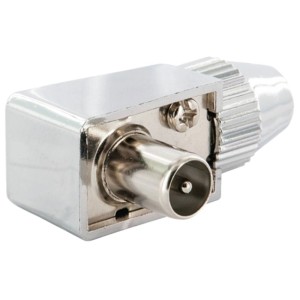 Connecteur coudé IEC Schwaiger chromé pour antenne.