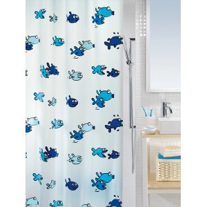 Tenda doccia Spirella Hugo Blue con divertenti pesciolini, 180x200 cm.