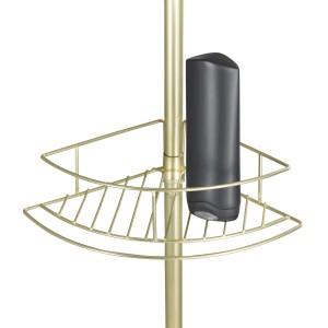 Étagère d'angle télescopique Wenko Dolcedo, étagère de salle de bain en acier inoxydable antirouille doré mat avec deux paniers de rangement.
