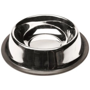 Gamelle pour chien en acier inoxydable, Ø 21cm, avec anneau en caoutchouc antidérapant.