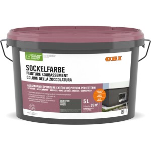 Secchio di pittura per zoccolature OBI grigio ardesia, 5 litri. Pittura per facciate per esterni nella zona dello zoccolo.