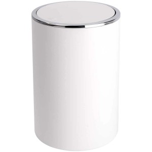 Cestino basculante bianco Wenko Inca, 5 l, con bordo cromato. Cestino cosmetico per bagno e casa.