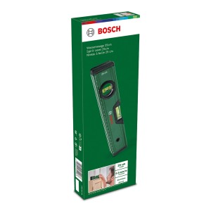 Niveau à bulle Bosch DIY 25 cm dans sa boîte verte, outil de précision pour l'alignement.