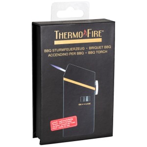 Briquet tempête BBQ Nouvel Thermofire, noir, dans son emballage. Ustensile de barbecue pour un allumage sûr.