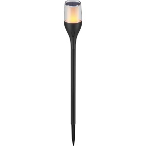 Piquet solaire LED noir avec effet flamme, hauteur 64,5 cm, pour jardin et terrasse.