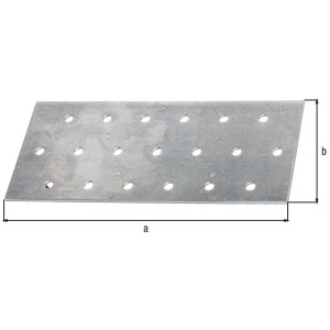 Piastra forata in acciaio zincato, 140 x 60 mm, per collegamento e stabilizzazione del legno.