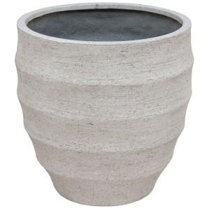 Vaso per piante rotondo Gartec Fiber Round Groove color crema, Ø 44 cm, in Fiberstone con scanalature.
