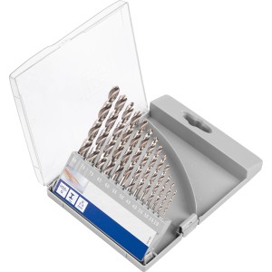 Set di punte da trapano LUX HSS-G Comfort da 13 pezzi in scatola grigia, varie dimensioni.