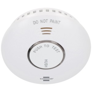 Détecteur de fumée WiFi Brennenstuhl Connect RM A 3020, blanc, avec bouton de test et avertissement.