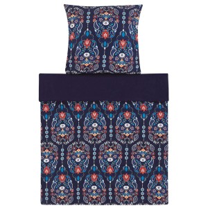 Set biancheria da letto Madrona in raso di cotone, blu scuro e arancione con motivo, misura singola.