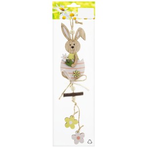 Decorazione pasquale in legno con coniglio (30 cm) in colori naturali, dettagliata.