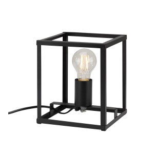 Lampe de table noire Briloner au design rétro avec cadre métallique cubique.