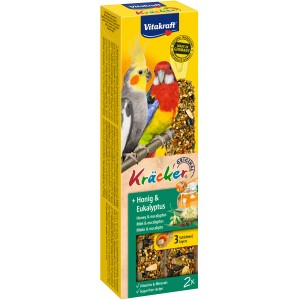 Vitakraft Kräcker miele & eucalipto, 2 pezzi, per parrocchetti. Alimento integrativo per uccelli in scatola.