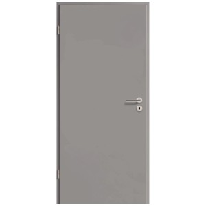 Porta interna grigia GetaDoor (GL446) con finitura CPL, maniglia e serratura.
