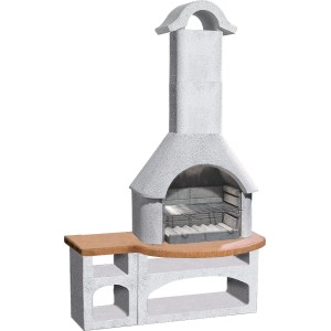 Barbecue de jardin Buschbeck Bozen blanc-terre cuite avec grille et étagère.