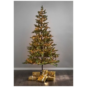 Catena luminosa LED con 540 LED bianco caldo dorato su un albero di Natale con regali dorati.