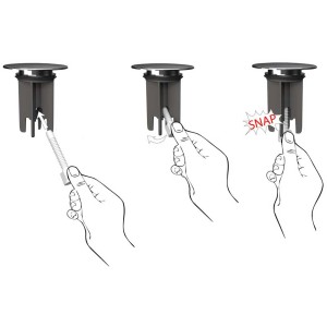 Montaggio del tappo lavabo Snap: plastica, Ø 63mm, regolabile in altezza.