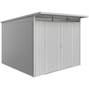 Casetta da giardino in metallo Biohort AvantGarde ECO Gr. A7, argento metallizzato con doppia porta.