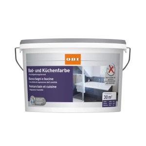 Eimer OBI Bad- und Küchenfarbe Weiss, 5 Liter. Feuchtigkeitsregulierend, für Innenräume.