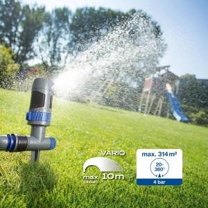 Arroseur circulaire LUX avec pic arrose la pelouse. Arroseur avec pic dans le jardin.