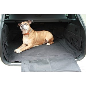 Tappetino nero per bagagliaio auto 160x130 cm con cane nel bagagliaio, per proteggere gli interni.
