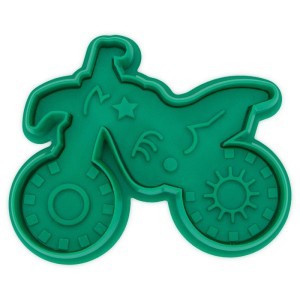 Grüner Motocross Ausstecher aus Kunststoff, 8 cm, für Teig und Marzipan.