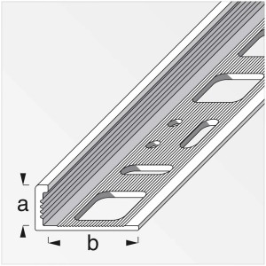 Profilo angolare in alluminio grezzo, 0,6x2,1x250cm, per bordi piastrelle. Con foratura Alfer-Fix.