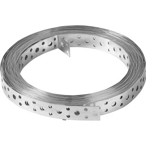 Feuerverzinktes Lochband, 20 mm breit, 10 m lang, für Holzkonstruktionen.