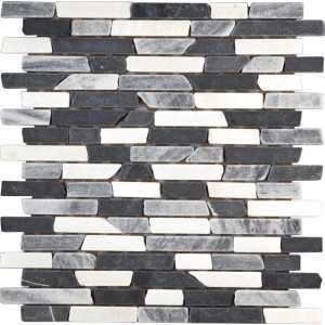 Mosaïque en marbre Black Grey White Mix Brick, 28,5x30,5 cm, pour murs et sols.