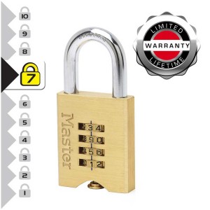 Master Lock Zahlenschloss aus Messing, 50mm breit, für Innen- und Aussenbereiche.