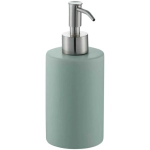 Dispenser sapone Diaqua Zylo in ceramica verde salvia con elementi in metallo.
