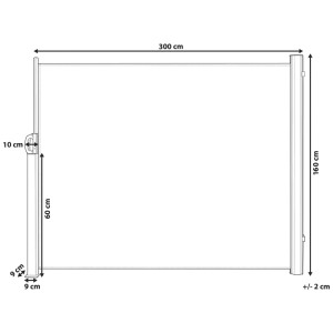 Disegno tecnico della tenda laterale Dorio grigio grafite, estensibile fino a 180x300 cm, con dimensioni.