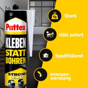 Pattex Kleben statt Bohren adesivo per montaggio, cartuccia da 400g, bianco. Forte adesivo da costruzione per interni.