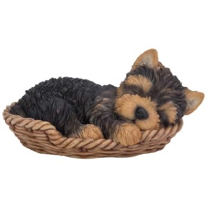 Schlafender Yorkshire Terrier im Korb, Gartendeko von Vivid Arts.