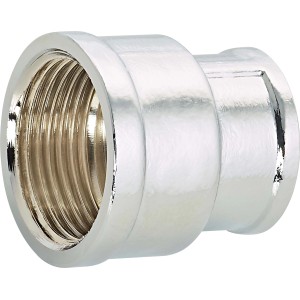 Manicotto di riduzione filettato in ottone cromato, da 18,6 mm a 24,1 mm, per impianti idraulici e di riscaldamento.