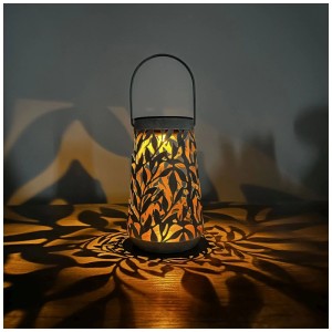 Lanterna solare a LED Schönenberger Olea con motivo a foglie, luce bianca calda per giardino e terrazza.