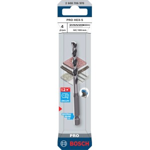 Punta per piastrelle Bosch Pro Hex-5, 4 mm, argento. Adatta per trapani a percussione e avvitatori.