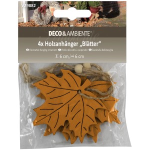 Videx Garden ciondoli in legno a forma di foglia, arancio-naturale, set da 4, con cordino per appenderli.