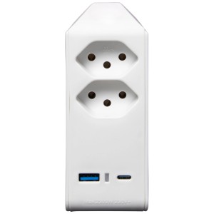 Adaptateur Brennenstuhl CleverLine 2 voies avec USB-A et USB-C, rotatif, blanc.
