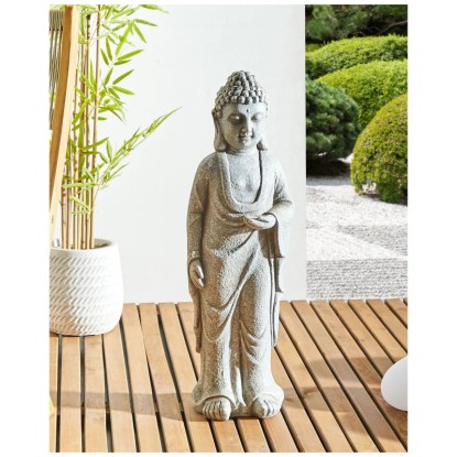 Beliani Gartenskulptur Thoiry Buddha Magnesiumoxid Grau 70 x 21 x 20 cm