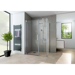 Breuer Drehtür Europa Design mit Nebenteil und Seitenwand in modernem Badezimmer.