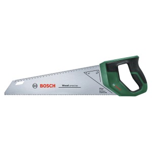 Scie à main Bosch DIY 400 mm avec poignée ergonomique soft grip et échelle métrique.