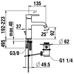 Miscelatore monocomando per lavabo Laufen Lua con valvola scaricocromato13,5 cm