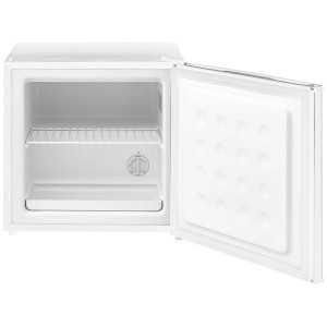 Congelatore SPC GB5522-1 bianco (31 l) aperto, con ripiano a griglia e controllo temperatura.