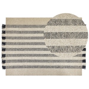Tapis Beliani Tacettin, 140x200 cm, laine, blanc, rayé, poils courts.