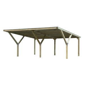 Doppio carport WEKA in legno con tetto piatto e pali robusti. Ideale per due veicoli.