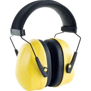 Casque antibruit jaune LUX pour enfants avec serre-tête réglable et coussinets d'oreille souples.