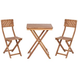Ensemble bistro pliable Ardore en bois d'eucalyptus avec table et 2 chaises.