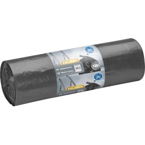 Rouleau de sacs poubelles noirs, 120 l, 50 pièces, pour la maison et le jardin.