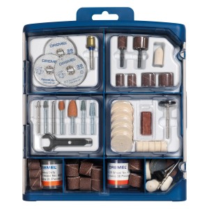 Set accessori Dremel 724 con 150 pezzi in custodia blu. Set di utensili in miniatura.